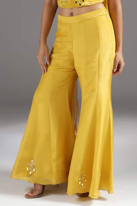 Two Sisters By Gyans_Yellow Tissue, Net Sequins, Embroidery Sweetheart Neck Corset And Sharara Set _at_Aza_Fashions