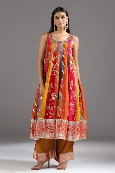 Shop Two Sisters By Gyans Pink Sequins, Cut Work Round Neck Noor-e-banaras Anarkali Set Online at Aza Fashions Shop_Two Sisters By Gyans_Pink Sequins, Cut Work Round Neck Noor-e-banaras Anarkali Set _Online_at_Aza_Fashions