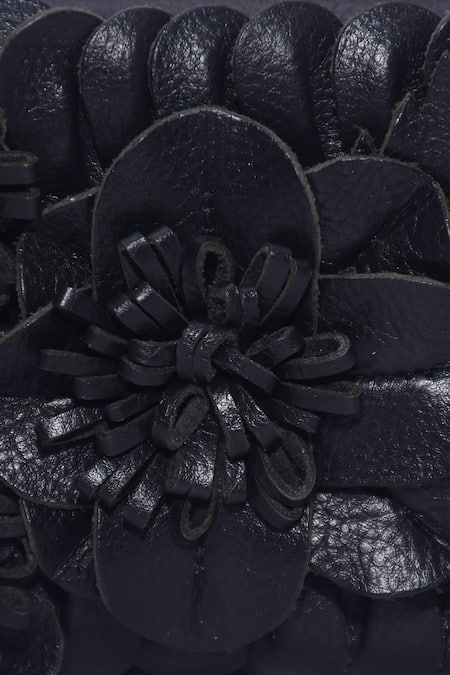 Buy_Jasbir Gill_Black Fabric Flowers Floral Embellished Clutch _Online_at_Aza_Fashions