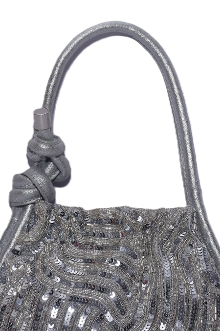 Jasbir Gill_Silver Sequins Embellished Potli _Online_at_Aza_Fashions