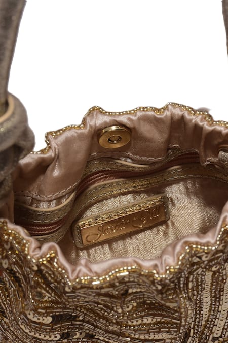 Jasbir Gill_Gold Sequins Embellished Potli _Online_at_Aza_Fashions