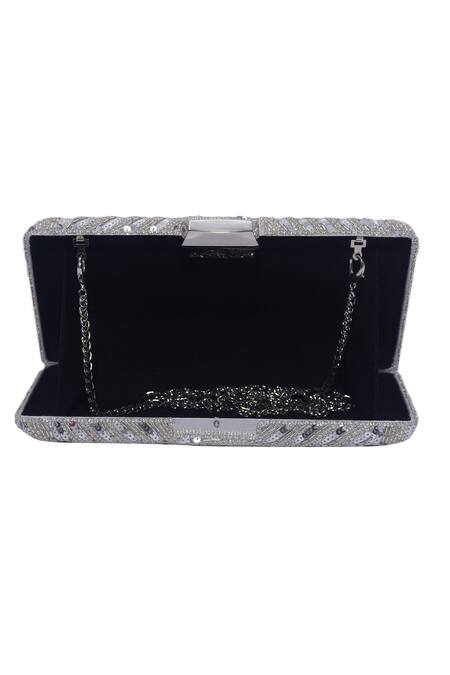 Jasbir Gill_Silver Sequins Box Clutch _Online_at_Aza_Fashions