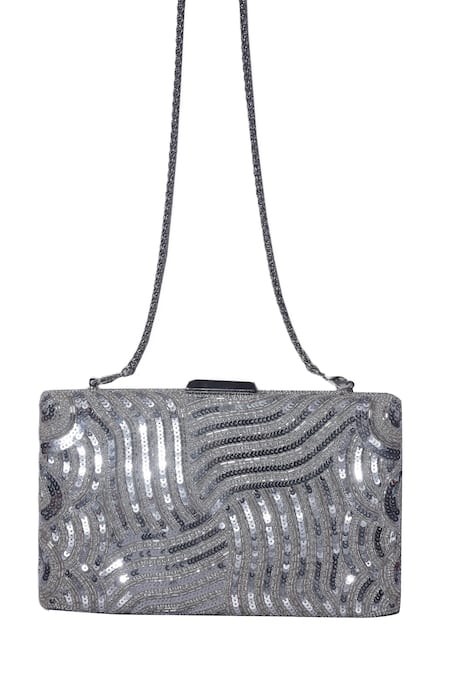 Buy_Jasbir Gill_Silver Sequins Box Clutch _Online_at_Aza_Fashions