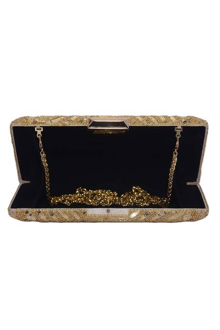Jasbir Gill_Gold Sequins Box Clutch _Online_at_Aza_Fashions
