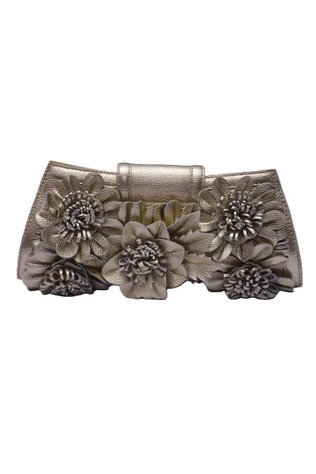 Jasbir Gill Leather Floral Clutch 