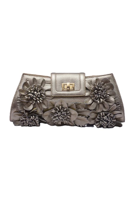 Jasbir Gill Leather Floral Clutch 