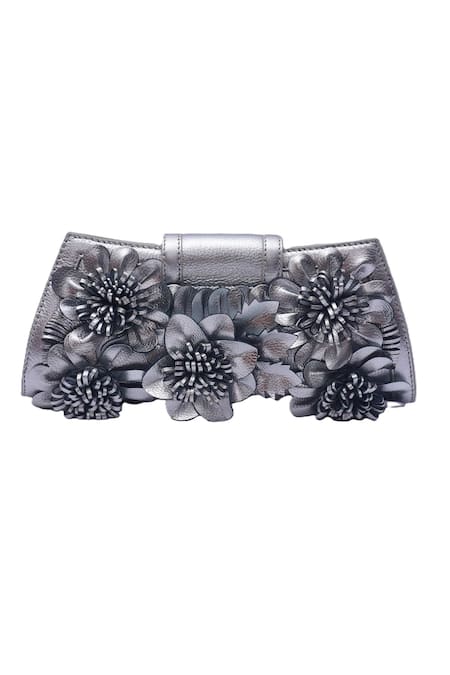 Jasbir Gill Leather Floral Clutch 
