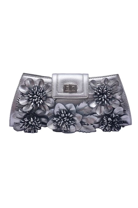 Jasbir Gill Leather Floral Clutch 