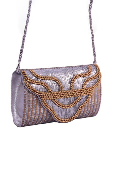 Jasbir Gill Metal Bead & Sequinned Foldover Clutch 