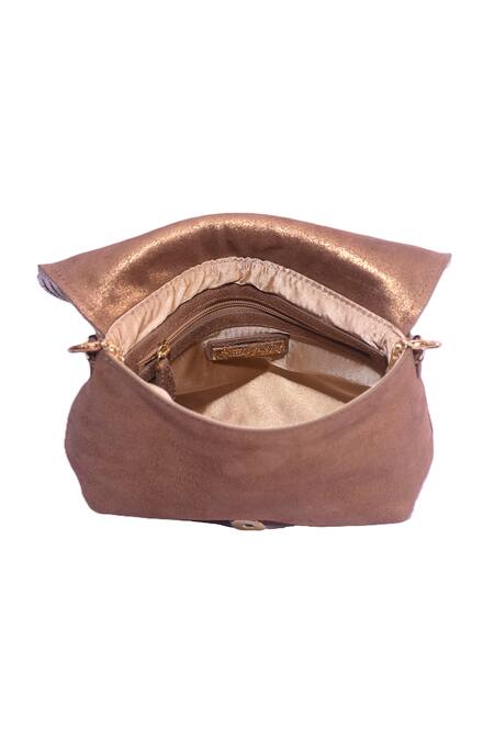 Jasbir Gill_Gold Sequins Metal Bead And Foldover Clutch _Online_at_Aza_Fashions