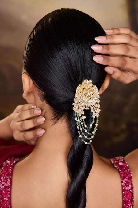 Paisley Pop_Mint Pearls Kundan Braid Pin _Online_at_Aza_Fashions