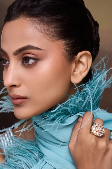 Paisley Pop_Gold Plated Floral Polki Ring _Online_at_Aza_Fashions