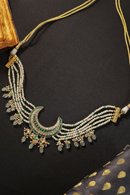 Paisley Pop Mint Crescent Choker Necklace Online at Aza Fashions Paisley Pop_Mint Crescent Choker Necklace _Online_at_Aza_Fashions