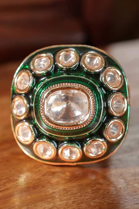 Buy_Paisley Pop_Green Imitation Gemstones Polki Ring _Online_at_Aza_Fashions