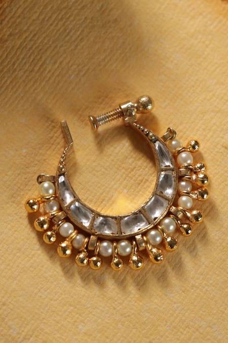 Paisley Pop_Gold Plated Pearls Kundan Nosepin _Online_at_Aza_Fashions