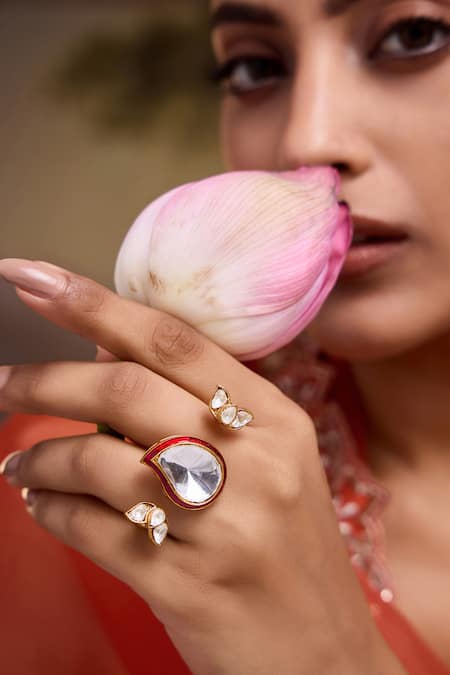 Paisley Pop_Red Statement Polki Ring _Online_at_Aza_Fashions