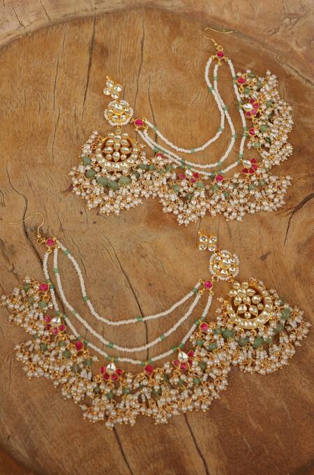 Paisley Pop Multi Color Pearls, Stones Mint Kundan Earrings Online at Aza Fashions Paisley Pop_Multi Color Pearls, Stones Mint Kundan Earrings _Online_at_Aza_Fashions