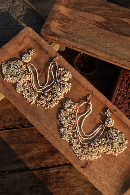 Buy Paisley Pop Multi Color Pearls, Stones Mint Kundan Earrings Online at Aza Fashions Buy_Paisley Pop_Multi Color Pearls, Stones Mint Kundan Earrings _Online_at_Aza_Fashions