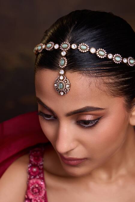 Buy_Paisley Pop_Mint Polki Mathapatti _Online_at_Aza_Fashions