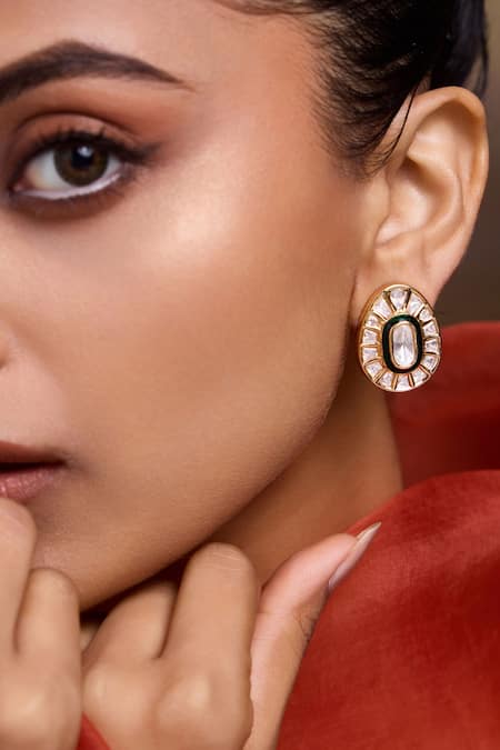 Paisley Pop_Green Polki Studs  _Online_at_Aza_Fashions