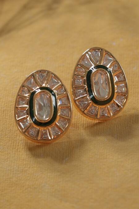 Buy_Paisley Pop_Green Polki Studs  _Online_at_Aza_Fashions