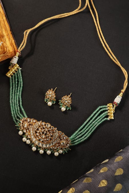 Paisley Pop Green Kundan Necklace Set
 