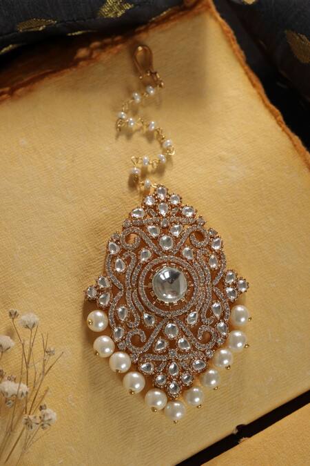 Buy Paisley Pop Gold Plated Polki Maangtikka Online at Aza Fashions Buy_Paisley Pop_Gold Plated Polki Maangtikka _Online_at_Aza_Fashions