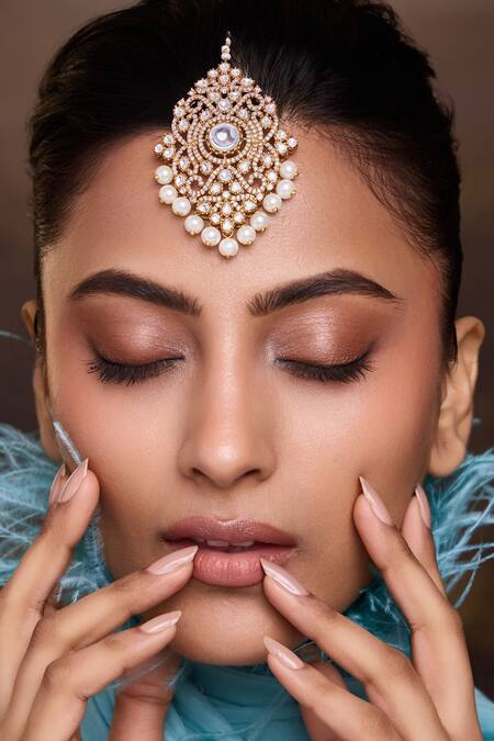 Shop Paisley Pop Gold Plated Polki Maangtikka Online at Aza Fashions Shop_Paisley Pop_Gold Plated Polki Maangtikka _Online_at_Aza_Fashions