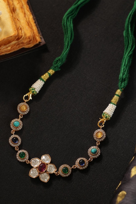 Paisley Pop_Multi Color Navrattan Choker Necklace _Online_at_Aza_Fashions