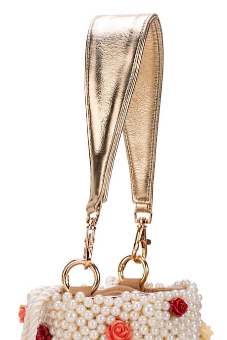 Buy 5elements Off White Pearls, Fabric Flowers Srinika Embroidered Potli Online at Aza Fashions Buy_5elements_Off White Pearls, Fabric Flowers Srinika Embroidered Potli _Online_at_Aza_Fashions