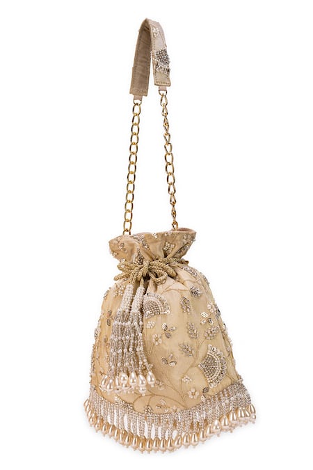 Shop 5elements Off White Embroidery, Beads Kiara Potli Online at Aza Fashions Shop_5elements_Off White Embroidery, Beads Kiara Potli _Online_at_Aza_Fashions