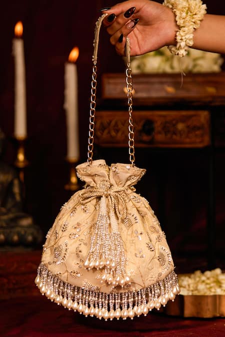 5elements Off White Embroidery, Beads Kiara Potli at Aza Fashions 5elements_Off White Embroidery, Beads Kiara Potli _at_Aza_Fashions