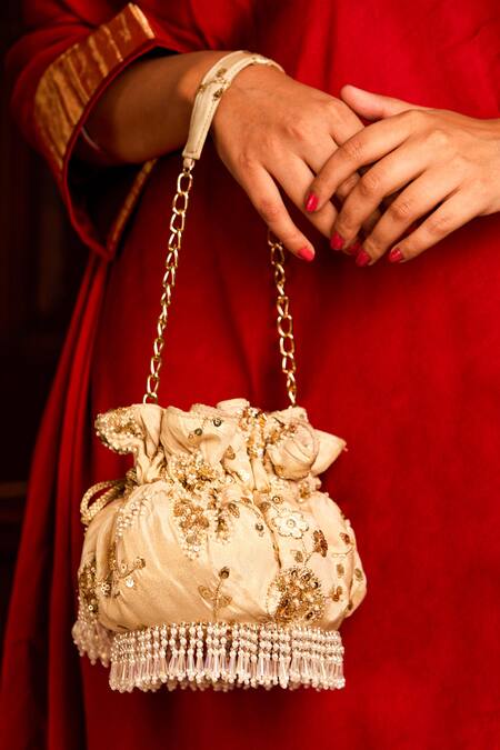 Buy 5elements Off White Embroidery, Beads Kashvi Potli Online at Aza Fashions Buy_5elements_Off White Embroidery, Beads Kashvi Potli _Online_at_Aza_Fashions