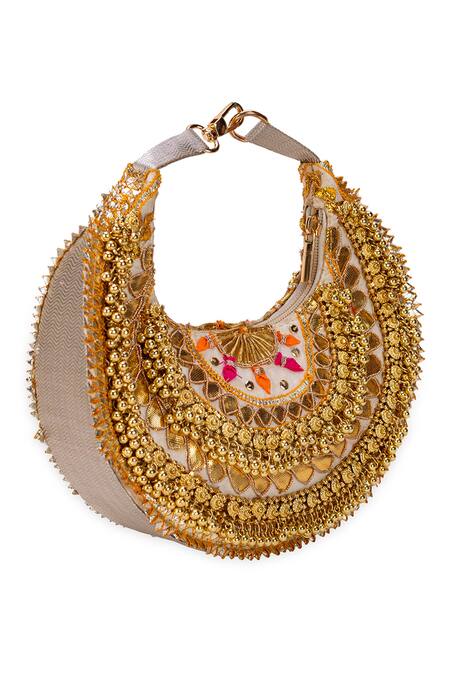 Shop_5elements_Gold Sequins, Beads Vamika Embroidered Bag _Online_at_Aza_Fashions