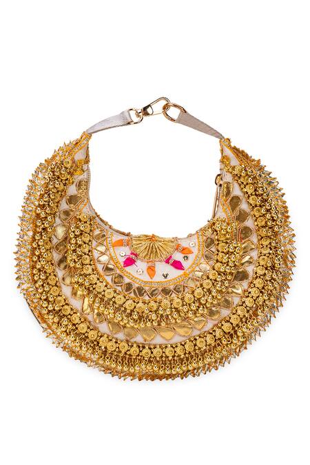 5elements_Gold Sequins, Beads Vamika Embroidered Bag _at_Aza_Fashions