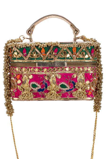 Shop 5elements Pink Embroidery Aira Clutch Online at Aza Fashions Shop_5elements_Pink Embroidery Aira Clutch _Online_at_Aza_Fashions