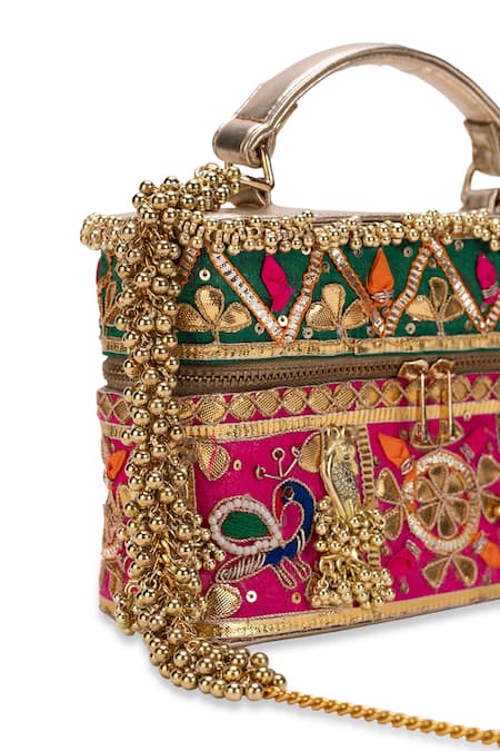 5elements Pink Embroidery Aira Clutch at Aza Fashions 5elements_Pink Embroidery Aira Clutch _at_Aza_Fashions