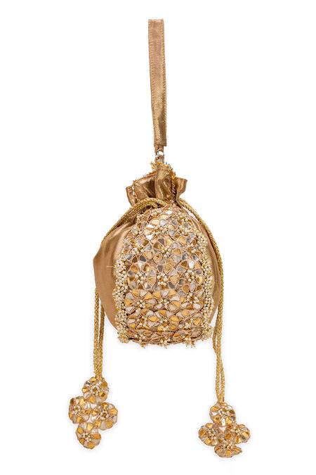 5elements Gold Embroidery, Beads, Crystals Vedika Potli Online at Aza Fashions 5elements_Gold Embroidery, Beads, Crystals Vedika Potli _Online_at_Aza_Fashions