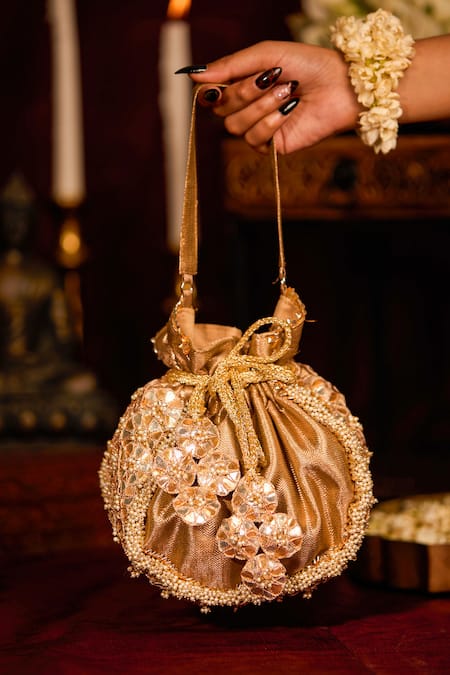 5elements Gold Embroidery, Beads, Crystals Vedika Potli at Aza Fashions 5elements_Gold Embroidery, Beads, Crystals Vedika Potli _at_Aza_Fashions