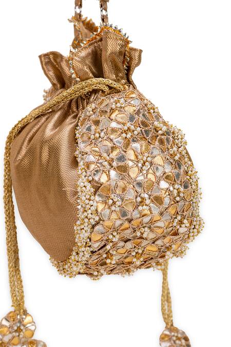 Shop 5elements Gold Embroidery, Beads, Crystals Vedika Potli Shop_5elements_Gold Embroidery, Beads, Crystals Vedika Potli