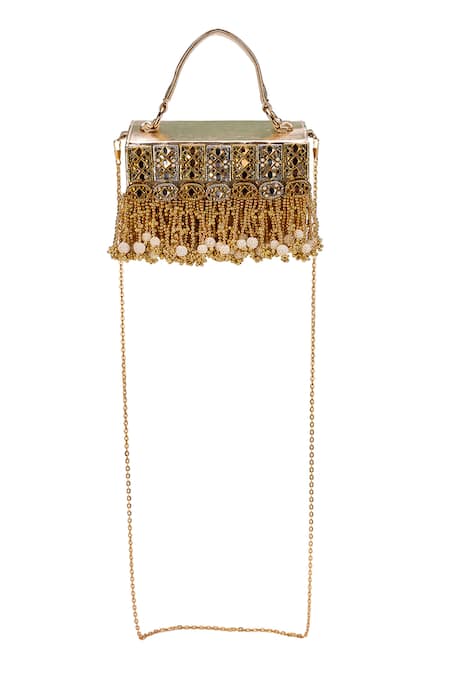 5elements Gold Embroidery, Beads, Tassels Hritvi Clutch Online at Aza Fashions 5elements_Gold Embroidery, Beads, Tassels Hritvi Clutch _Online_at_Aza_Fashions