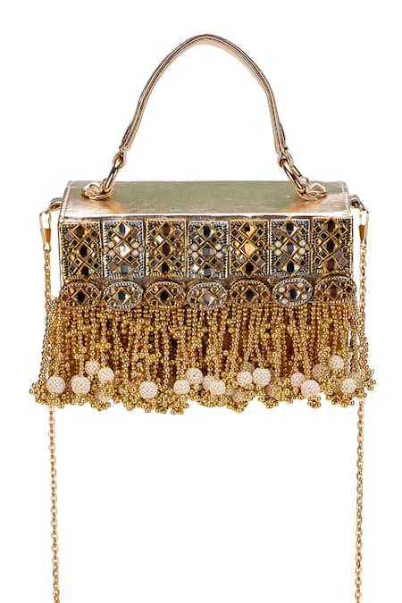 Buy 5elements Gold Embroidery, Beads, Tassels Hritvi Clutch Buy_5elements_Gold Embroidery, Beads, Tassels Hritvi Clutch