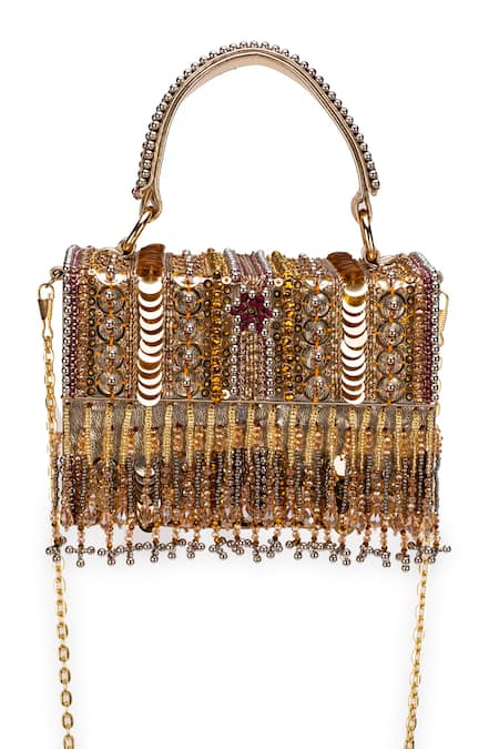 5elements Gold Sequins, Beads Aadvika Embroidered Clutch at Aza Fashions 5elements_Gold Sequins, Beads Aadvika Embroidered Clutch _at_Aza_Fashions