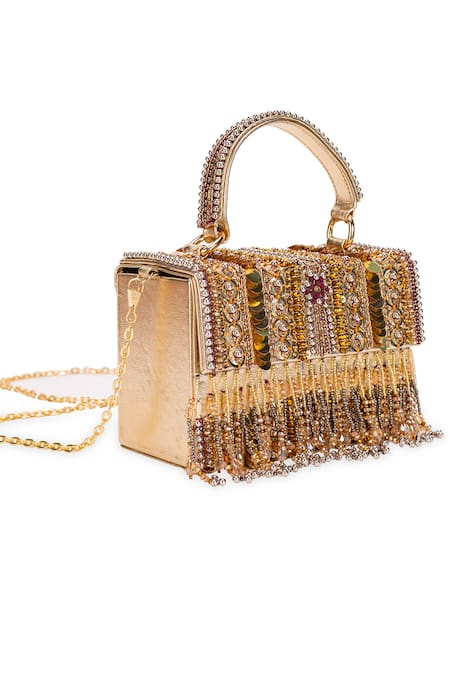 Buy 5elements Gold Sequins, Beads Aadvika Embroidered Clutch Buy_5elements_Gold Sequins, Beads Aadvika Embroidered Clutch