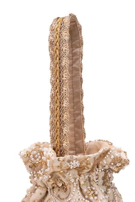Shop 5elements Off White Embroidery, Pearls Mishita Potli Bag Online at Aza Fashions Shop_5elements_Off White Embroidery, Pearls Mishita Potli Bag _Online_at_Aza_Fashions