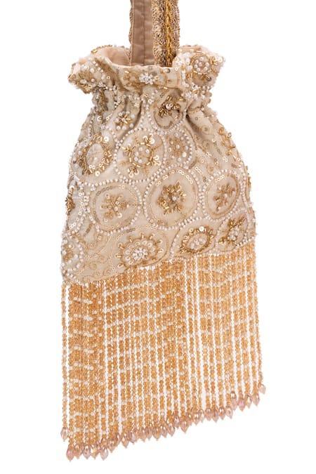 5elements Off White Embroidery, Pearls Mishita Potli Bag at Aza Fashions 5elements_Off White Embroidery, Pearls Mishita Potli Bag _at_Aza_Fashions