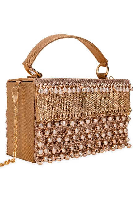 Shop 5elements Gold Beads Avika Embroidered Clutch Online at Aza Fashions Shop_5elements_Gold Beads Avika Embroidered Clutch _Online_at_Aza_Fashions