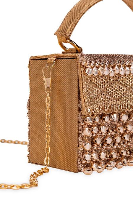Buy 5elements Gold Beads Avika Embroidered Clutch Buy_5elements_Gold Beads Avika Embroidered Clutch