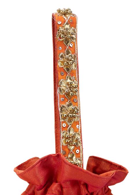 Shop_5elements_Orange Embroidery, Beads, Fringe Prisha Potli Bag _Online_at_Aza_Fashions