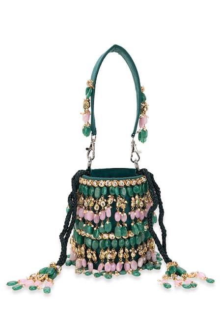 5elements_Green Beads Janvika Potli Bag _Online_at_Aza_Fashions